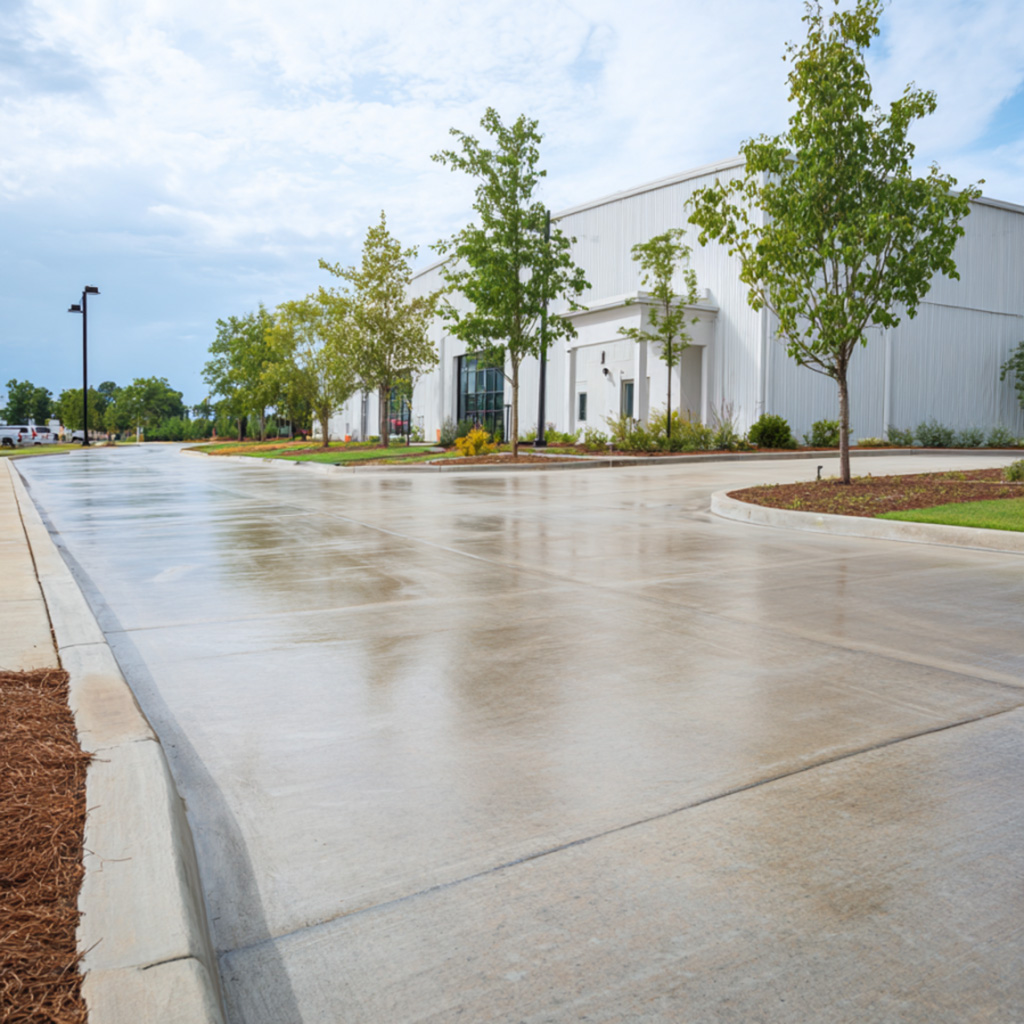 New concrete driveway installation in Tyler TX with broom finish